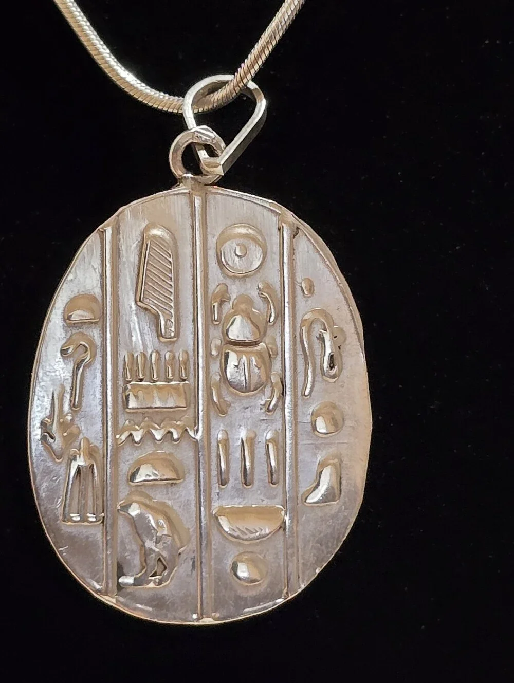 Vtg Egyptian Revival Sterling Silver Scarab Beetle Pendant 1.5